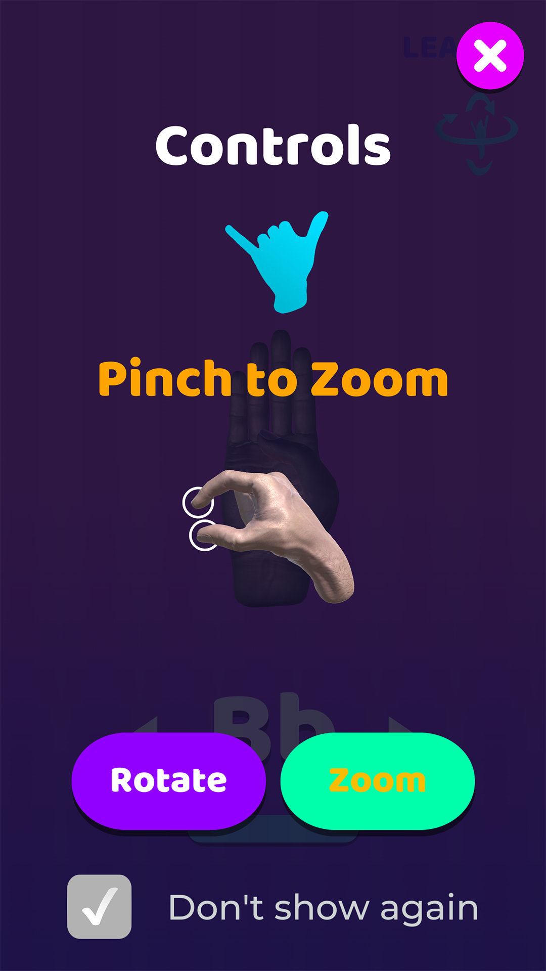 Use a pinch gesture to zoom in/out each hand!